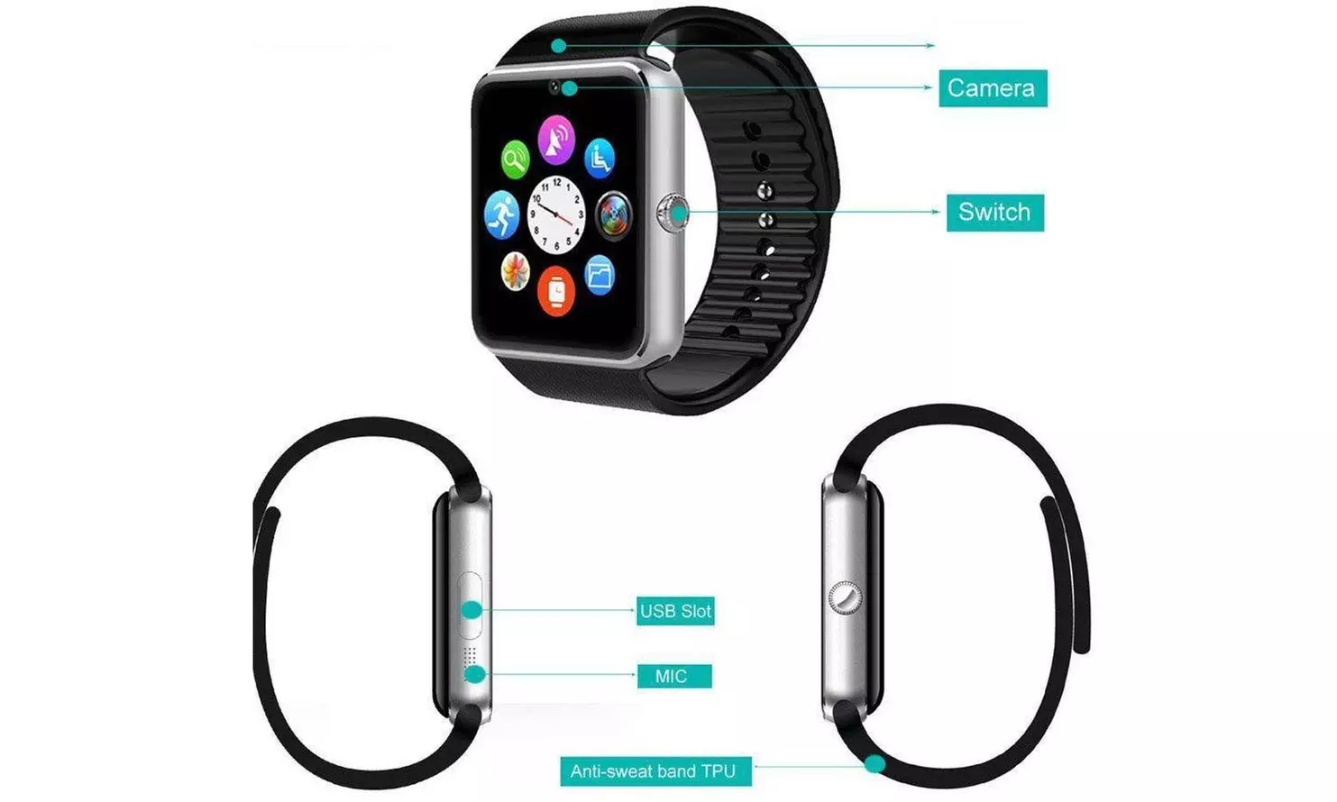 GT08 Bluetooth Smart Wrist Watch GSM Phone For Android Samsung iOS Apple iPhone - Primary Image