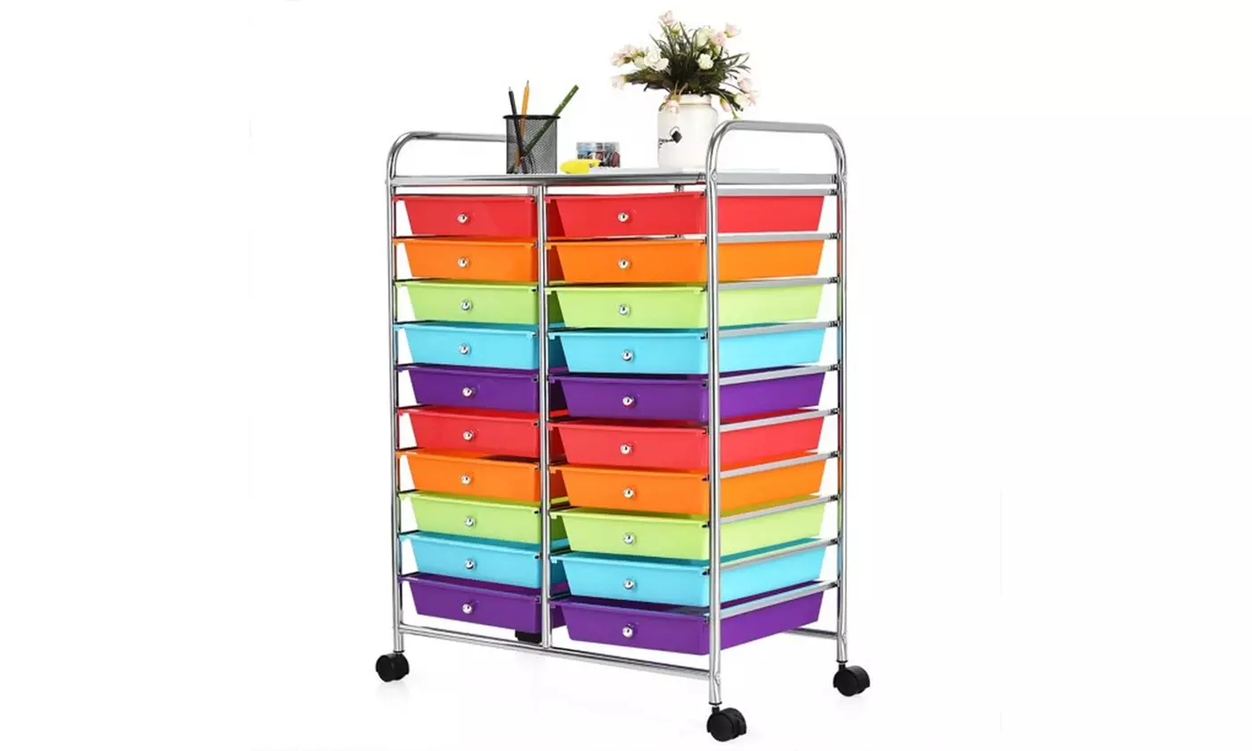 20 Drawer Rolling Storage Cart Tools Scrapbook Paper Organizer Office Multicolor - Primary Image