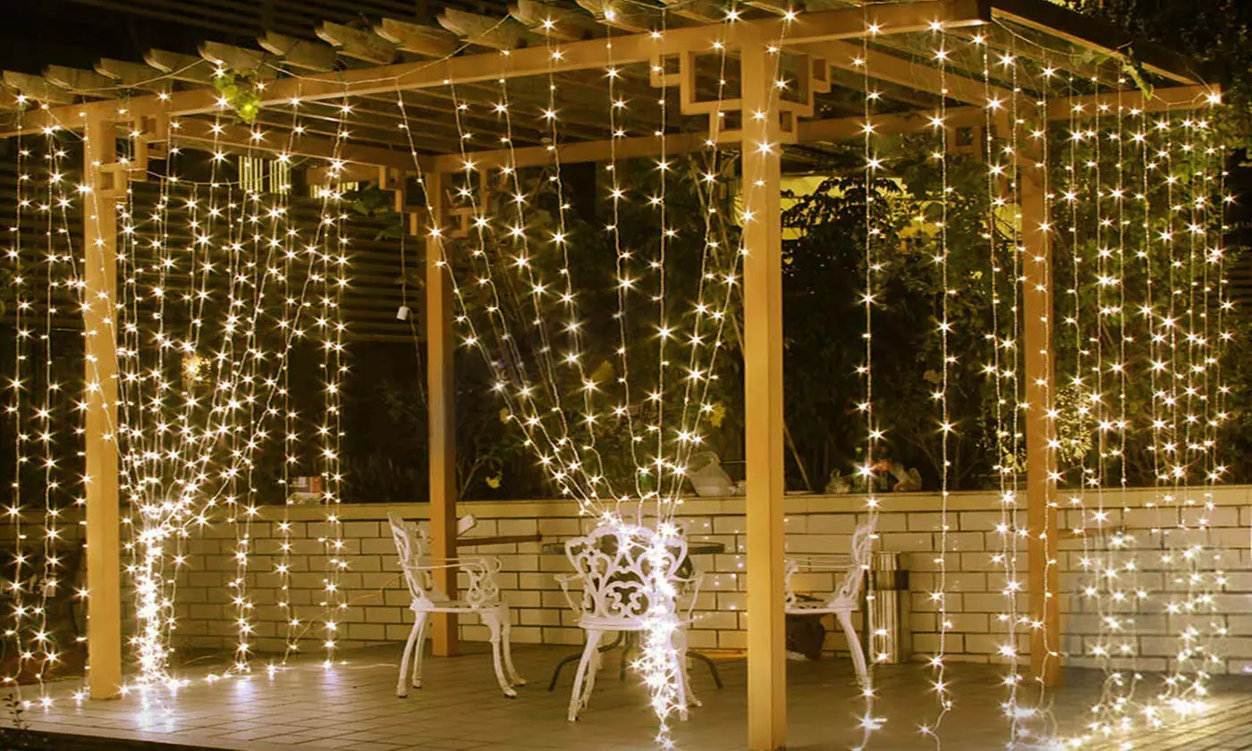 iMounTEK 10Ft. 300-LED Warm White String Curtain Lights w/ Light Mode Controller
