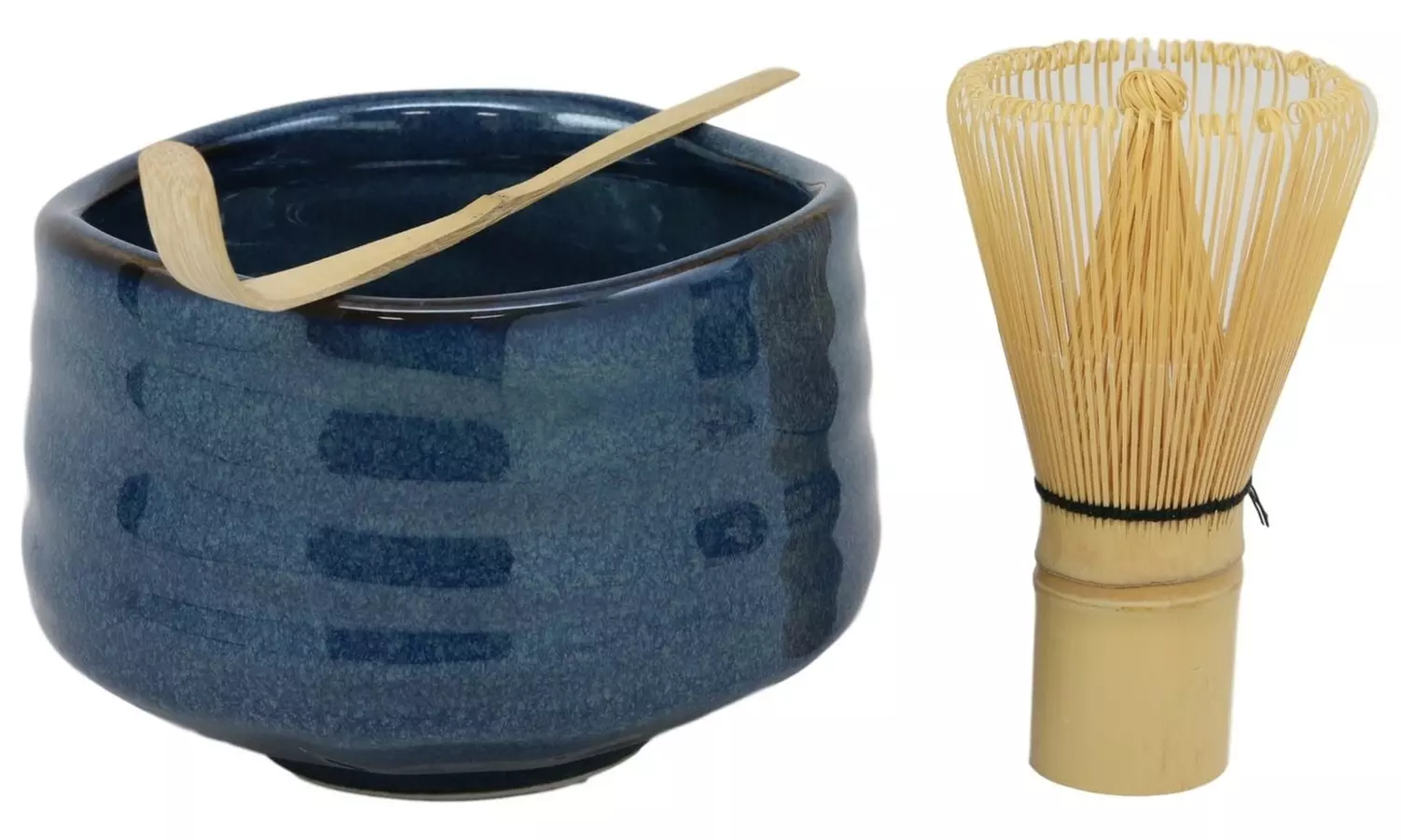 Japanese Traditional Tea Ceremony Matcha Glazed Blue Bowl Set - Second Medium