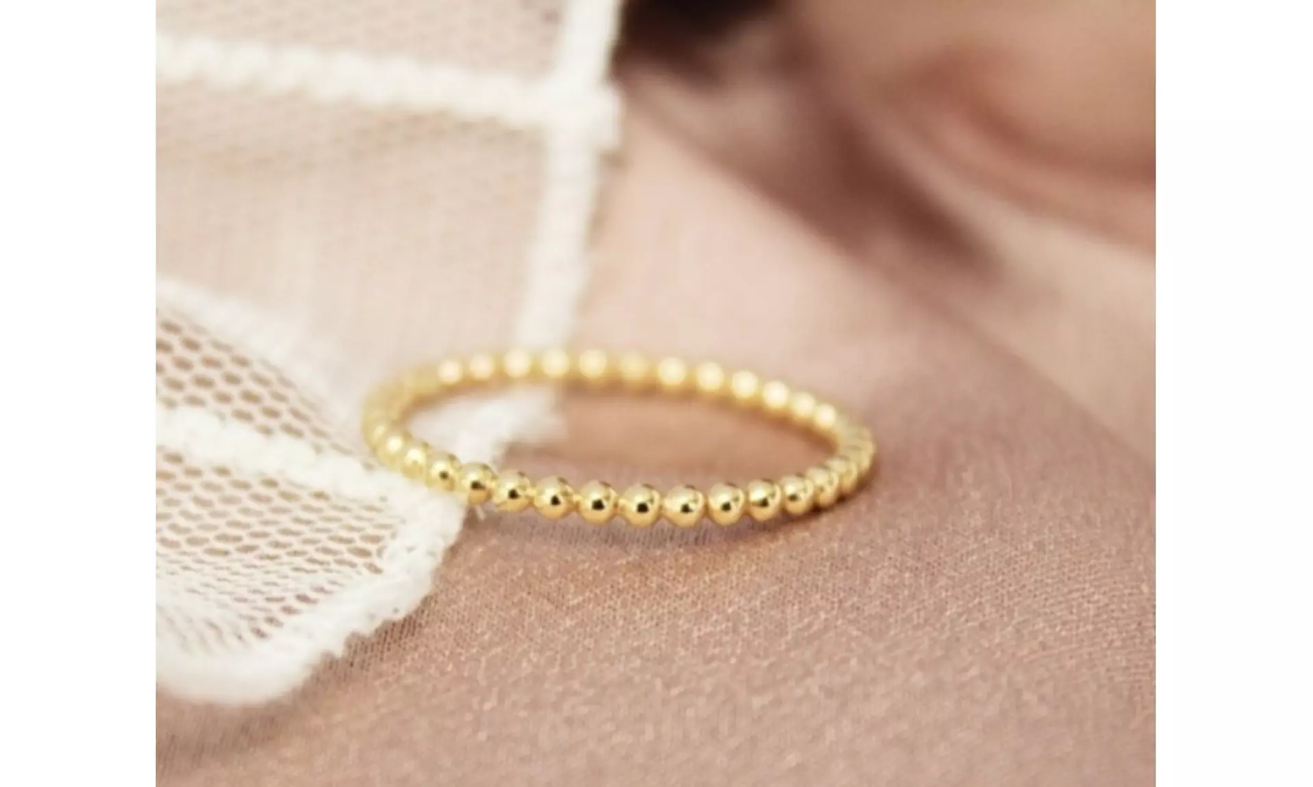 Italian 925 Sterling Silver Dainty Beaded Band Plated in 18K Yellow Gold  