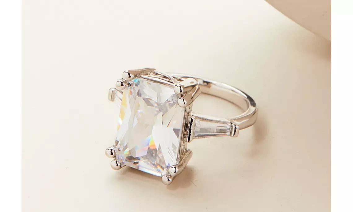 Emerald Cut Crystal Ring Made With Crystals By Swarovski