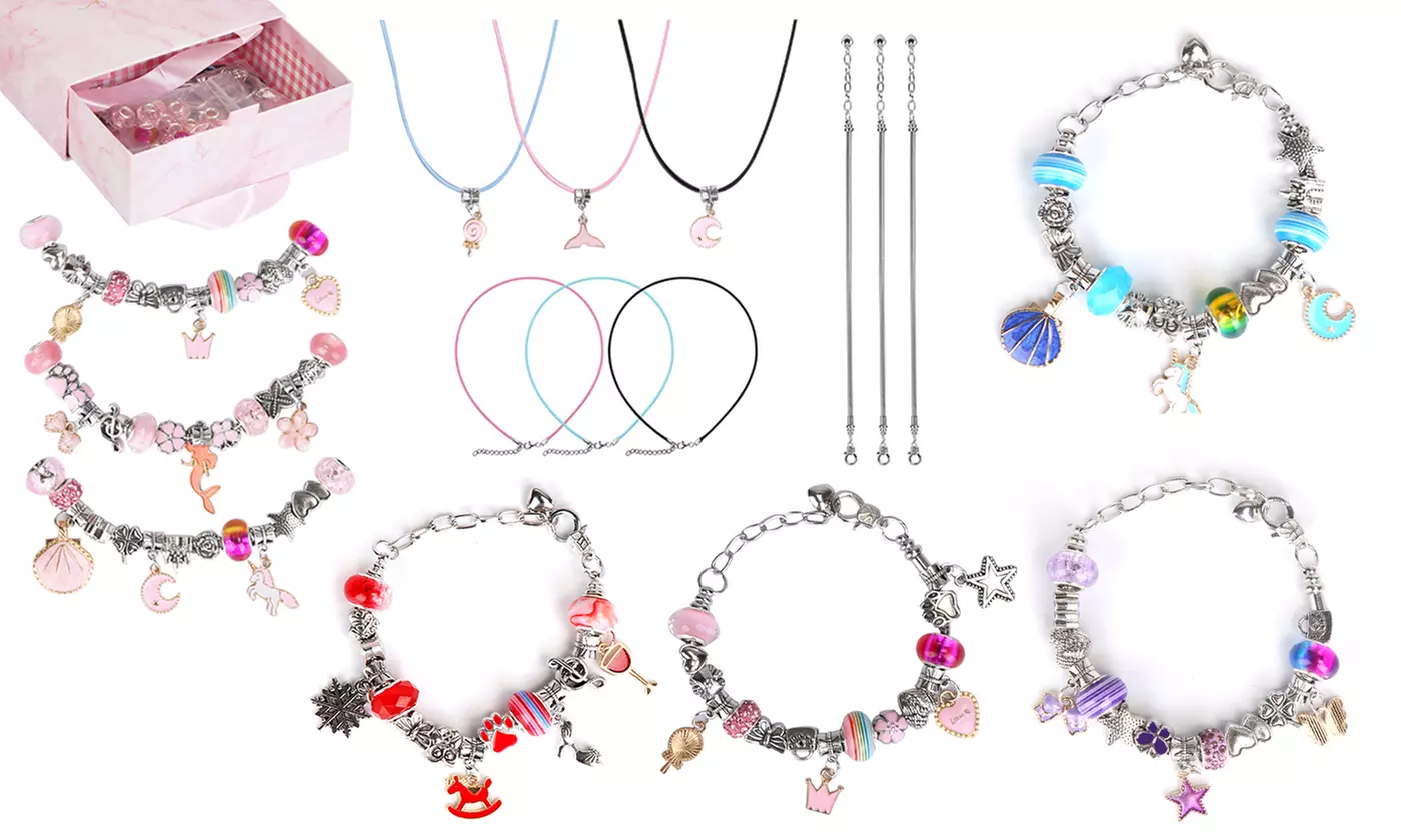  Laromni 66-Piece Charm Bracelet & Necklace Kit for Girls DIY Jewelry Making