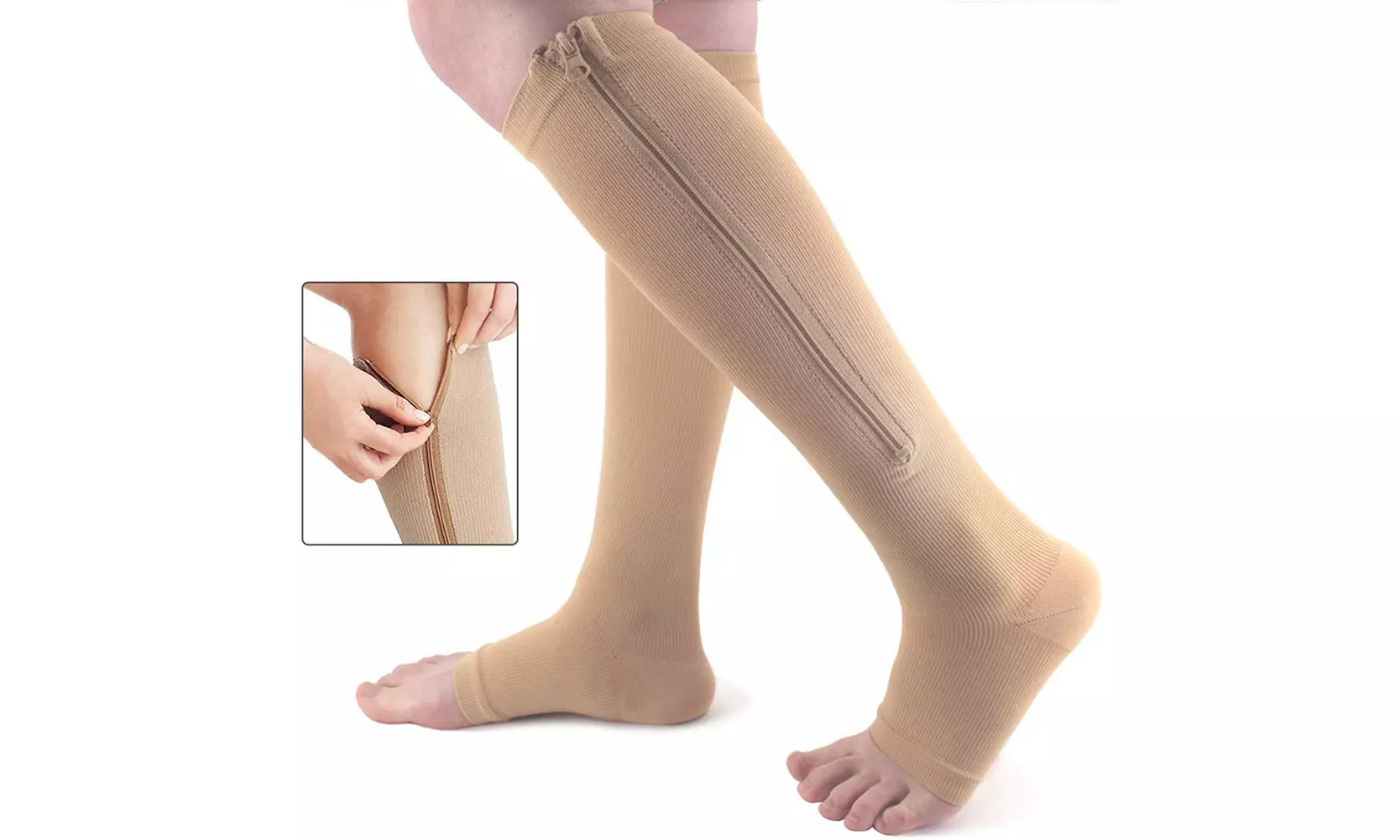 US 3 Pair Zipper Pressure Compression Sock Pain Relief Toeless Calf Leg Stocking