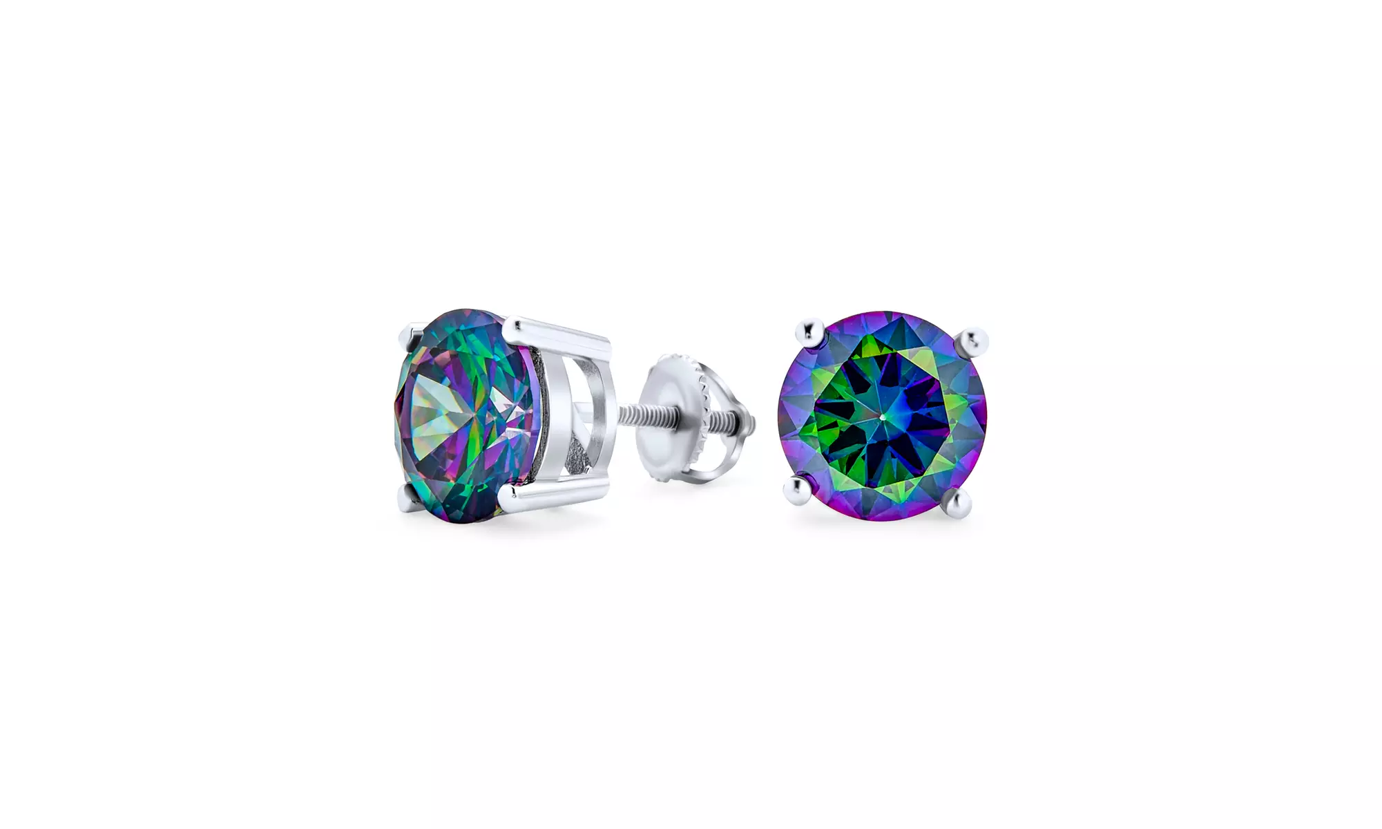 Black Mystic Solitaire CZ Stud Earrings Sterling Silver Screw Back - Primary Image