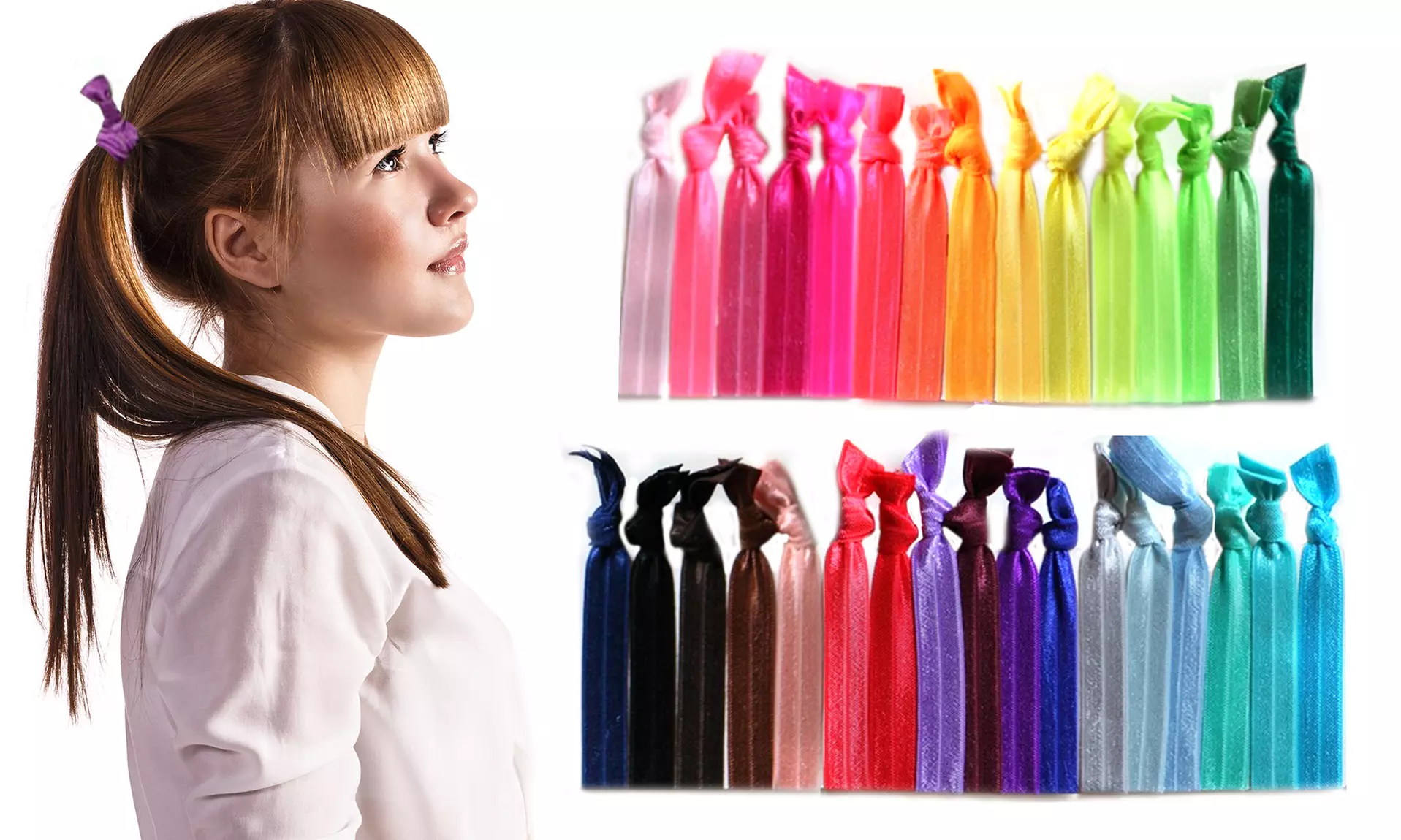 Silky Brilliant Multi-Colored Ribbon Hair Ties - 60 Count - Primary Image