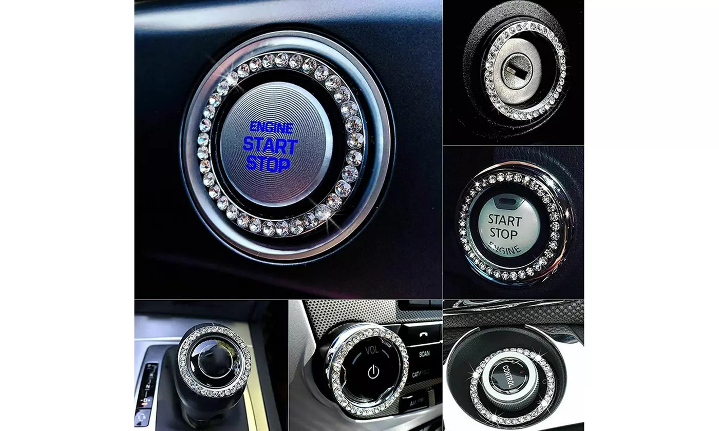 Bling Car Decor Blue Crystal Rhinestone Car Bling Ring Emblem Sticker Car Decor  - Primary Image