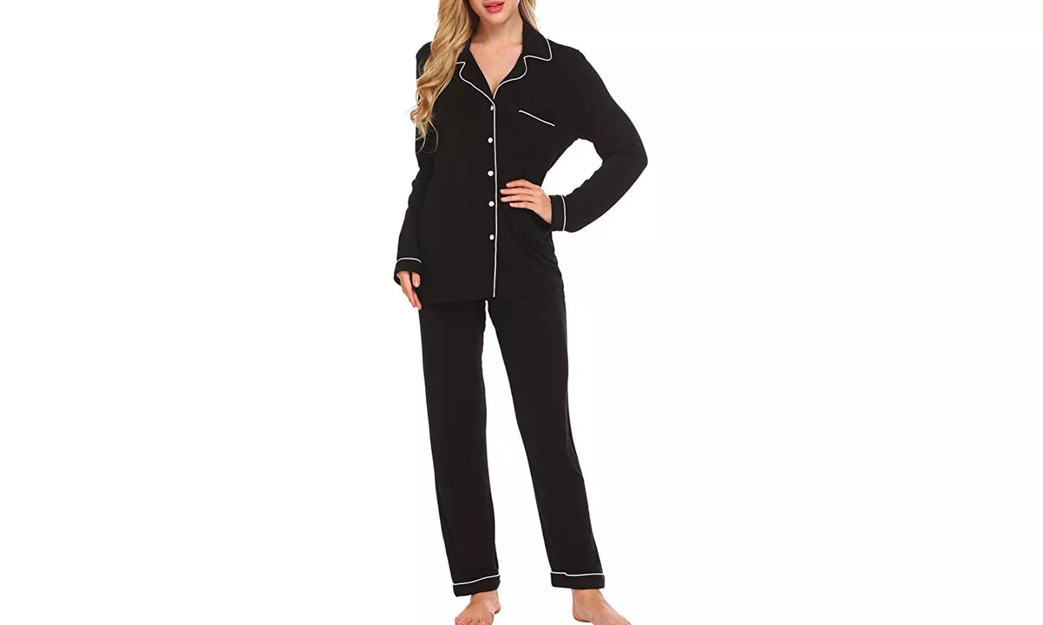 Ekouaer Pajamas Set Long Sleeve Sleepwear Womens Button Down Nightwear - Primary Image