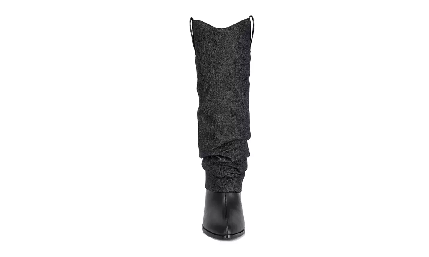 London Rag Fab Cowboy Boots With Denim Sleeve Detail