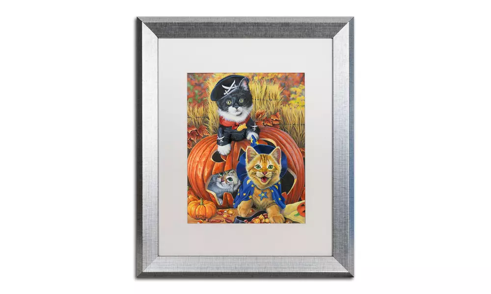 Jenny Newland 'Halloween Kittens' Matted Silver Framed Art - Second Medium