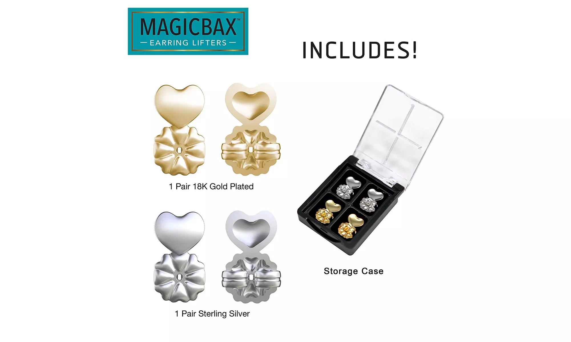Magic Bax Earring Lifters - 2 Pairs of Adjustable Hypoallergenic Earring Lifts - Primary Image