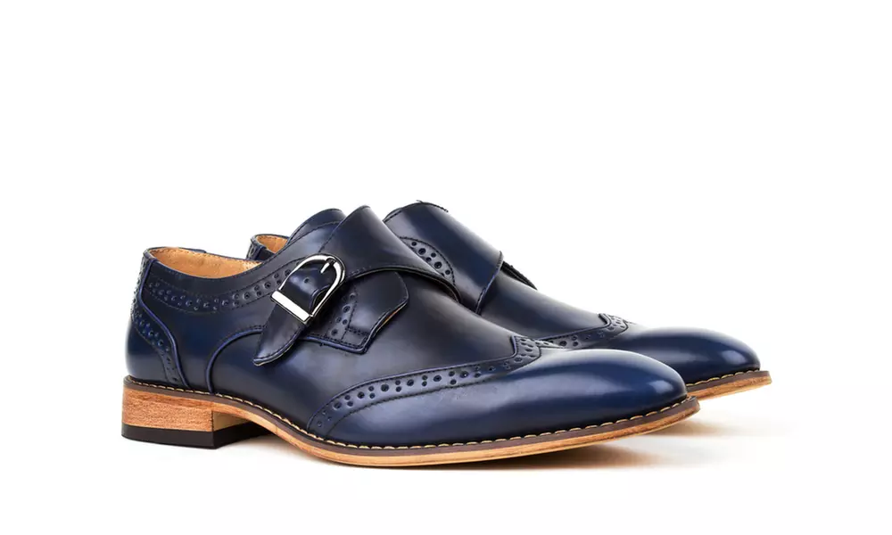 Gino Vitale Men's Single Monk Strap Wing Tip Dress Shoes
