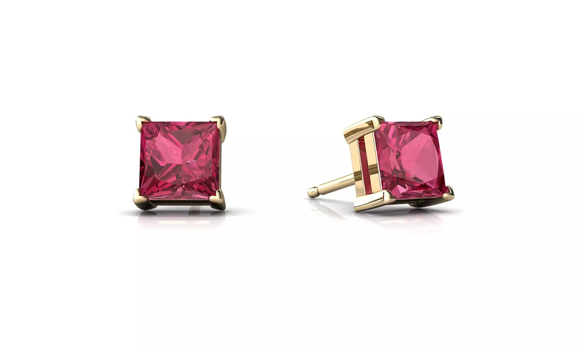  14k Yellow Gold Plated Princess Lab Created Ruby Stud Earrings - Primary Image