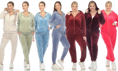 White Mark Women's2 Piece Velour Tracksuit Set (Plus Size Available) S Burgundy