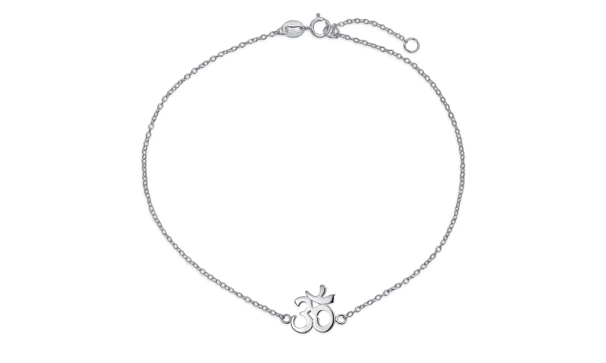 Aum Om Ohm Sanskrit Symbol Yoga Anklet Religious Charm Anklet Silver - Primary Image