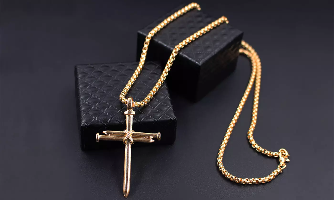 Stainless Steel Nail Cross Pendant Necklace with 24 Inch Chain