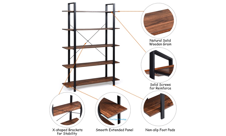 Up To 35% Off on 5-Tiers Bookshelf Industrial ... | Groupon Goods