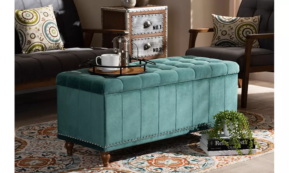 Kaylee Velvet Fabric Upholstered Button-Tufted Storage Ottoman Bench - Primary Image