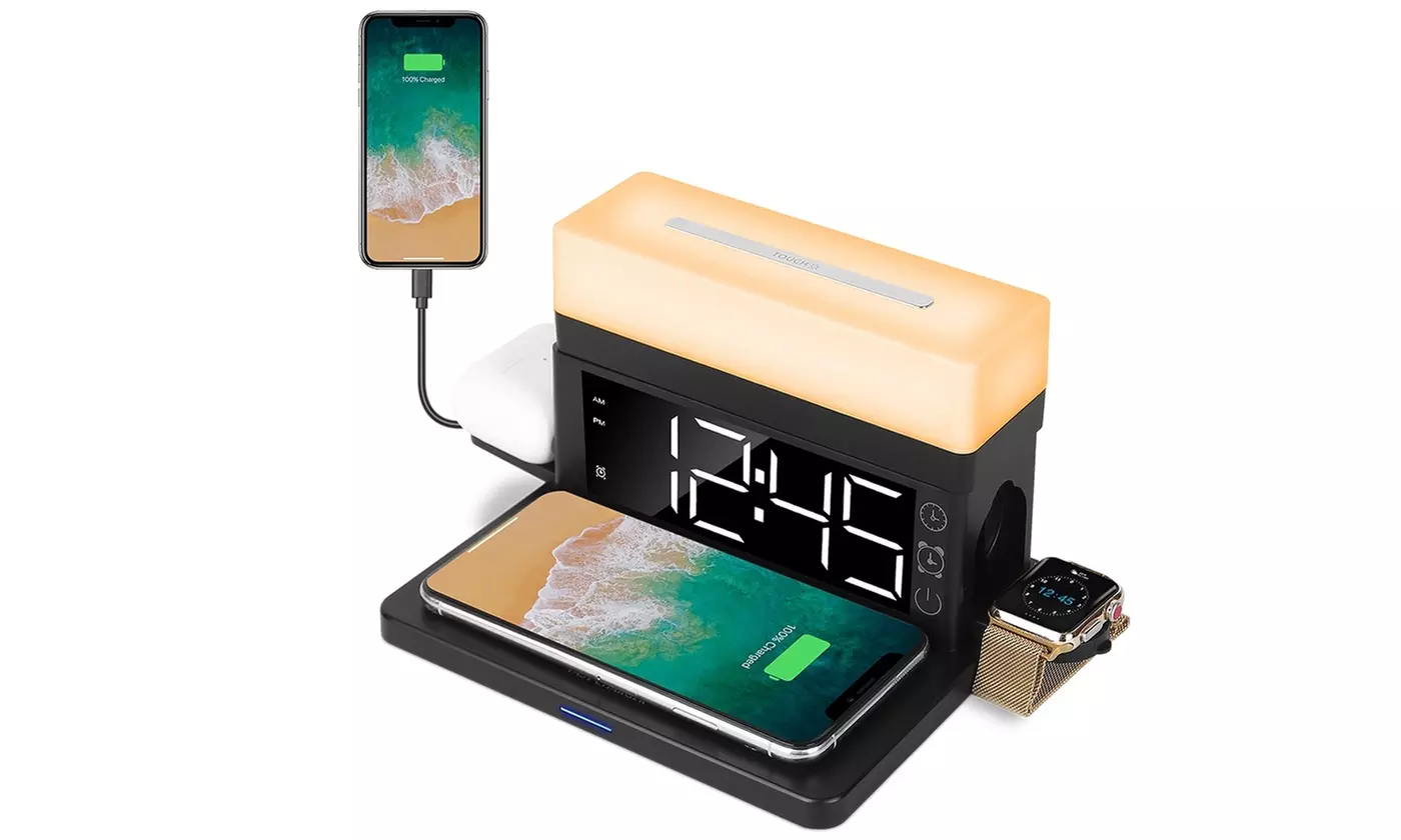 iMounTEK 3-In-1 Qi Fast Wireless Charger Dock Charging Station w/ Clock & Light - Primary Image