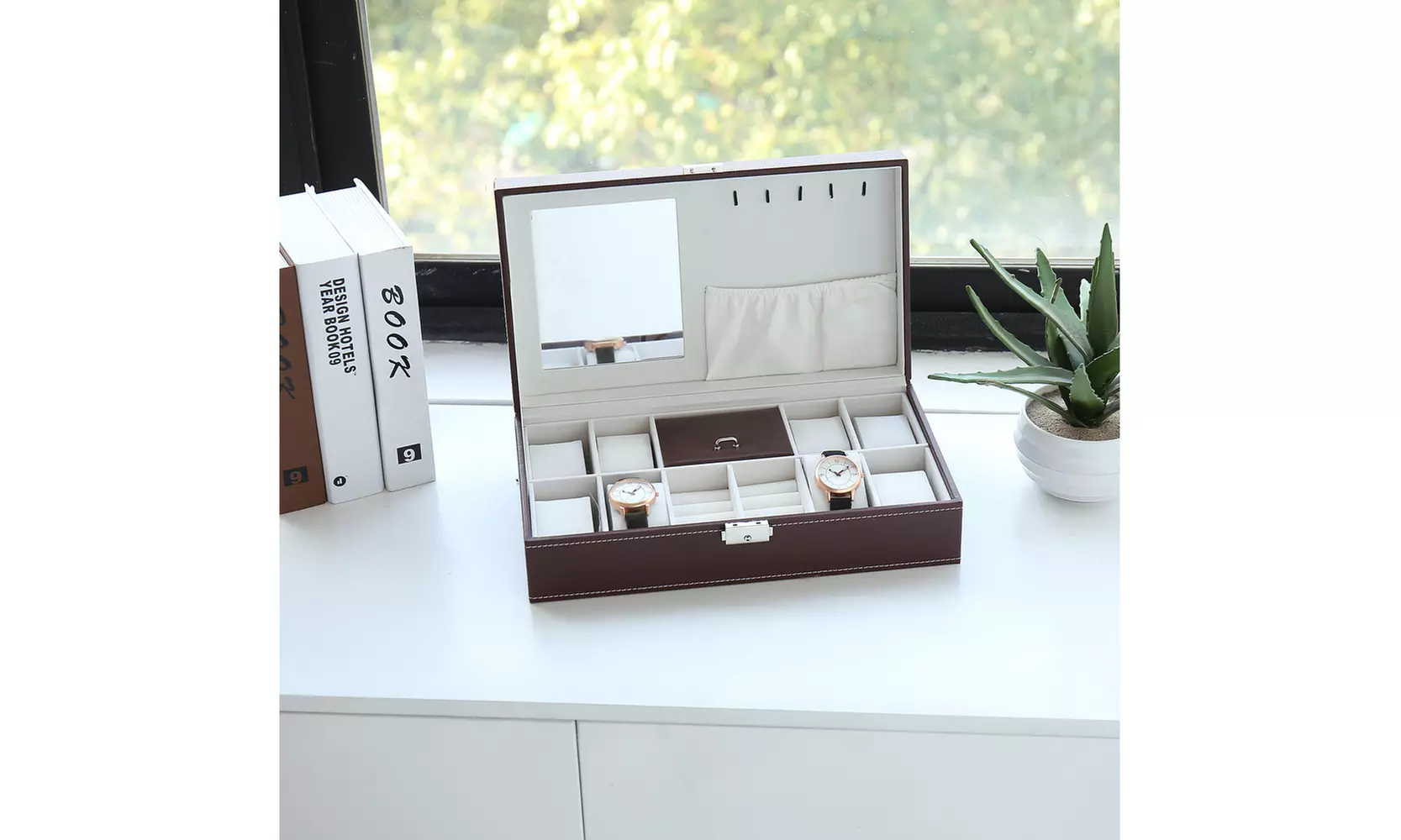 Jewelry Box 8 Slots Watch Organizer Storage Case with Lock and Mirror - Second Medium