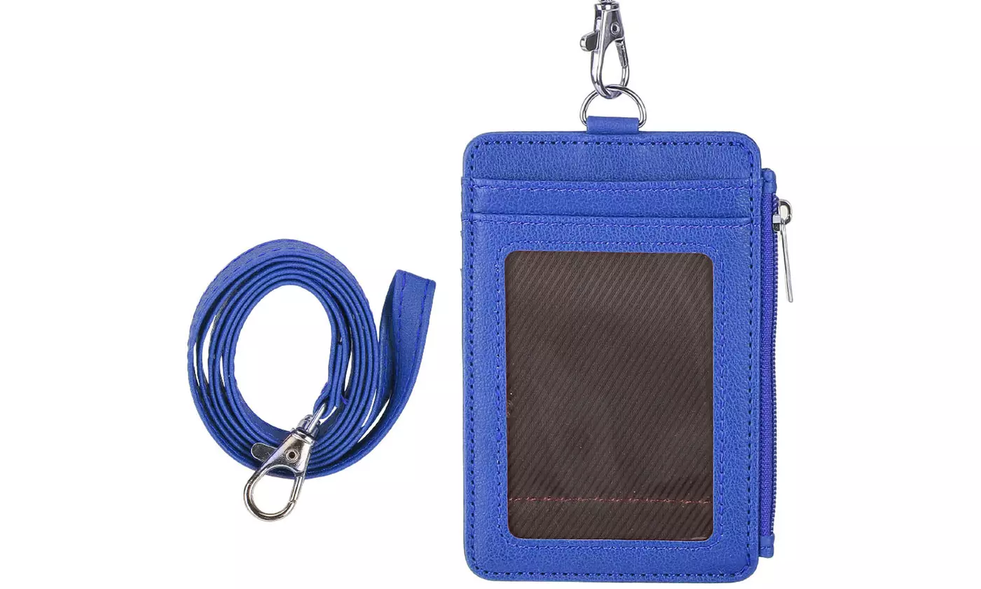 PU Leather Detachable Neck Lanyard ID Badge and Card Holder