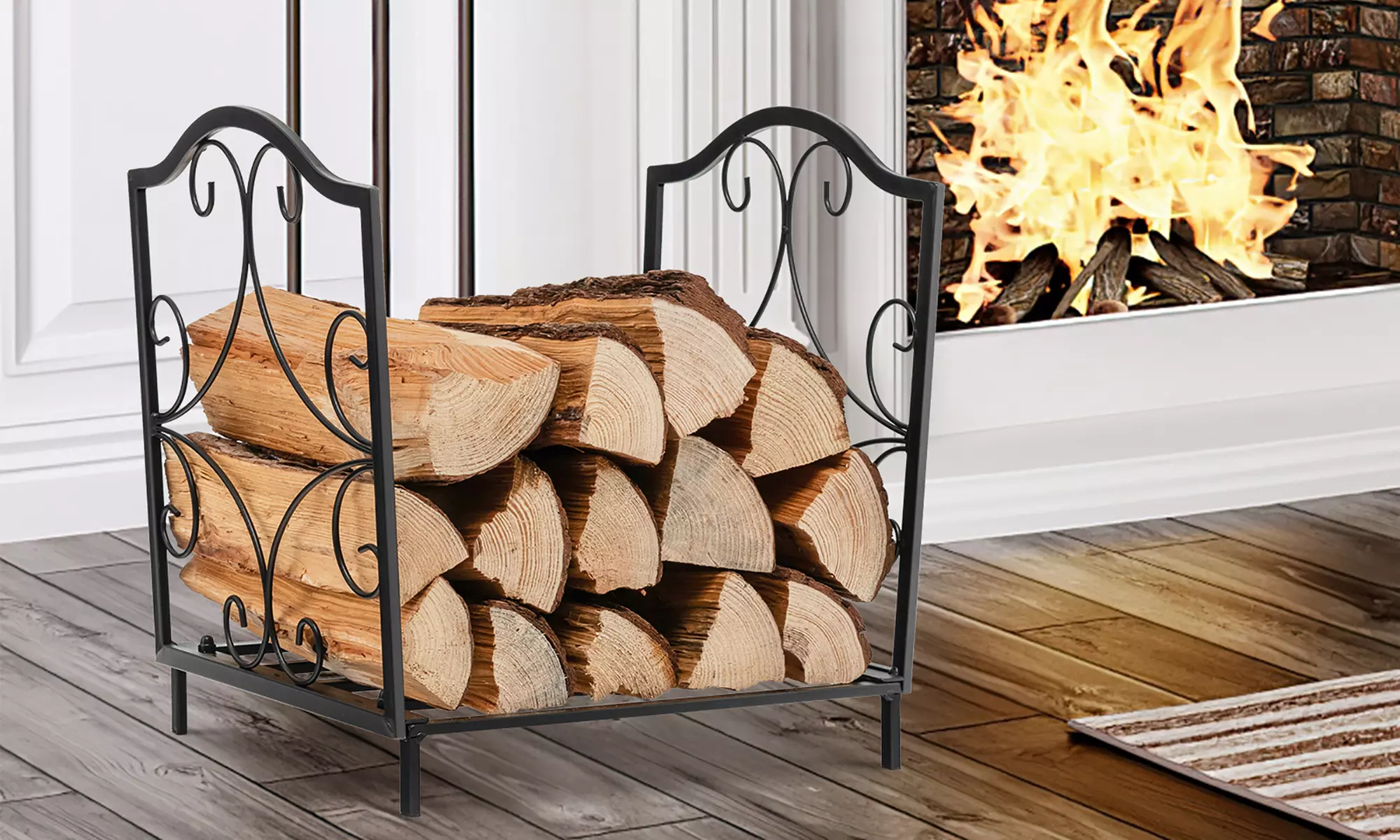 Costway 17'' Firewood Rack Decorative Steel Firewood Storage 