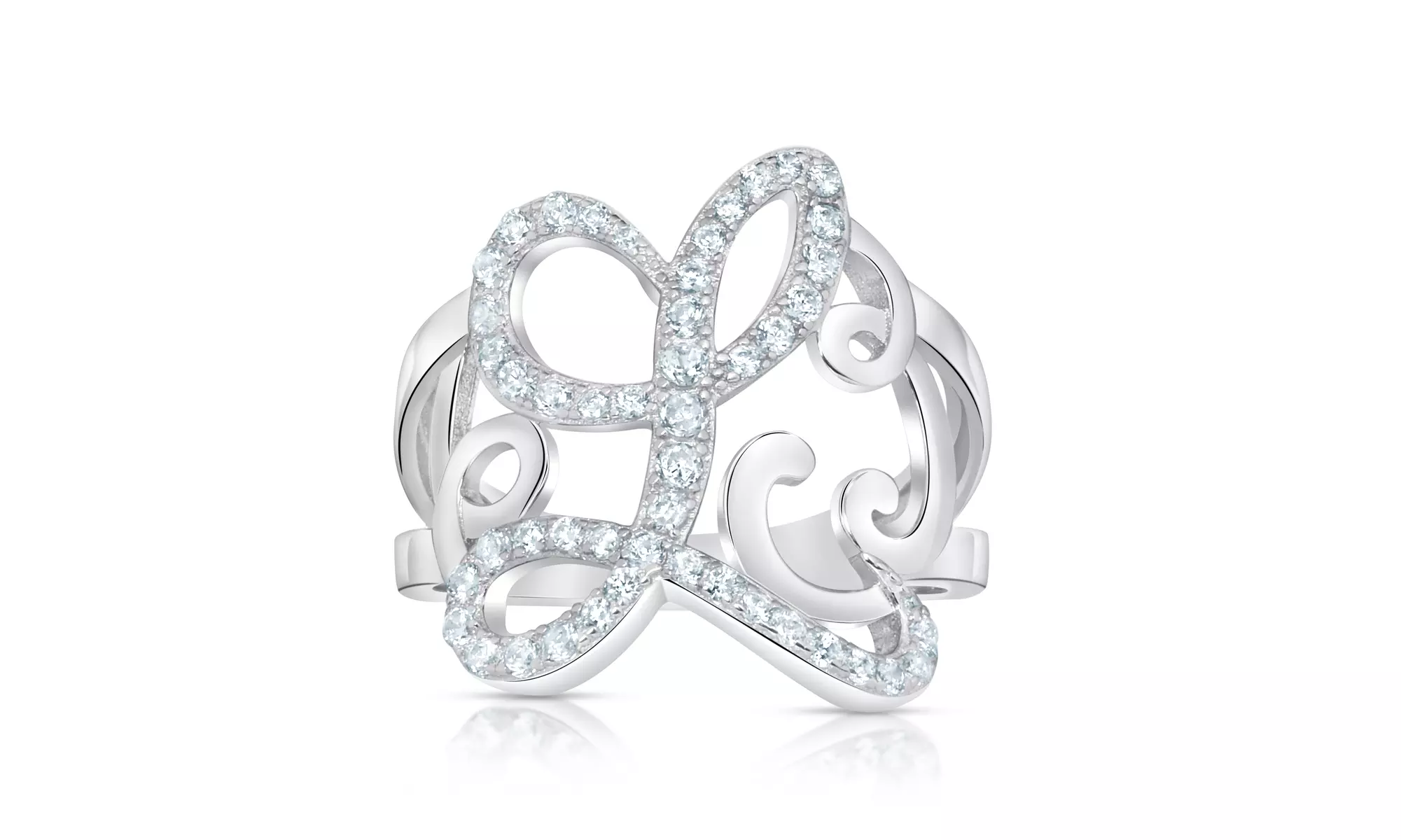 Crystal Monogram Ring in Sterling Silver