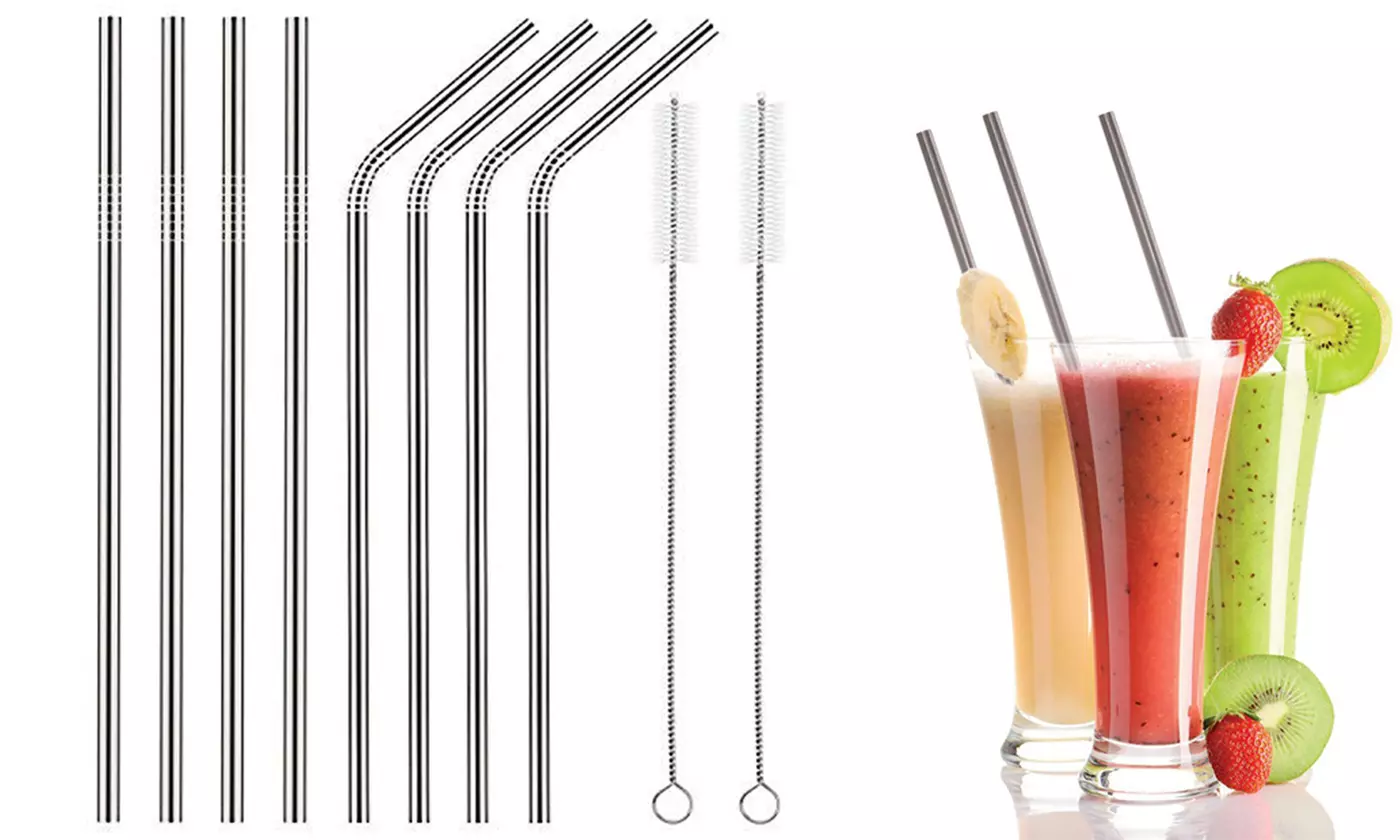 10.5 inch Stainless Steel Drinking Straws Bent Straight With Brush - Primary Image