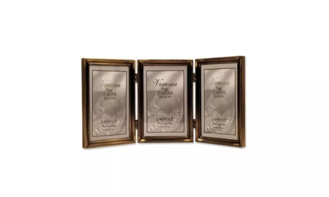 Frames Antique Brass 4x6 Hinged Triple Picture Frame - Primary Image