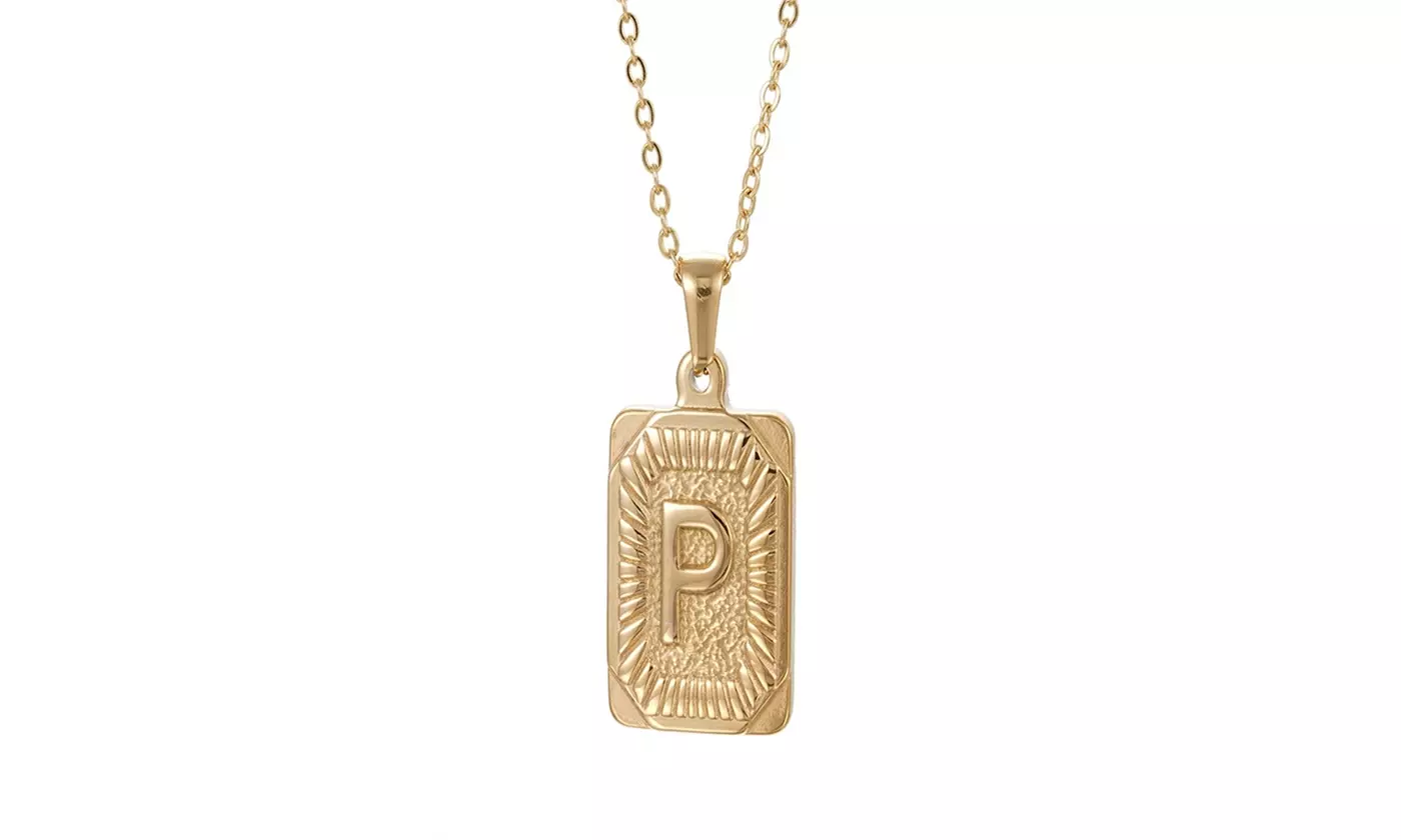 Gold Plated Stainless Steel Initial Pendant with Box Link Chain Necklace