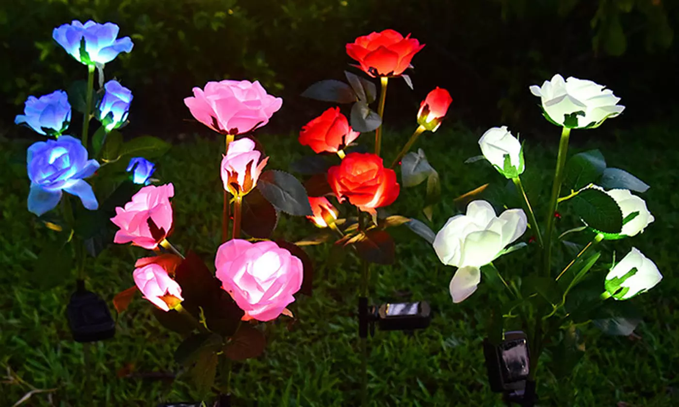 LED Solar 5 Rose Flowers Garden Stake Decor Lights 