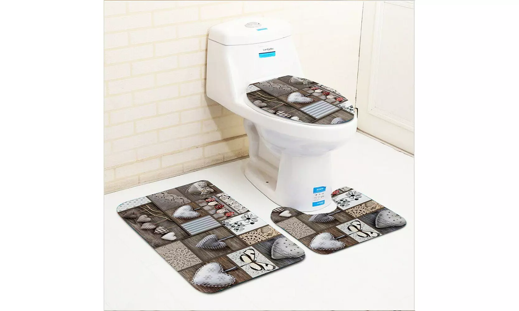 US 3-Piece Bathroom Rug Set Include U-Shaped Contour Toilet Mat Machine Washable