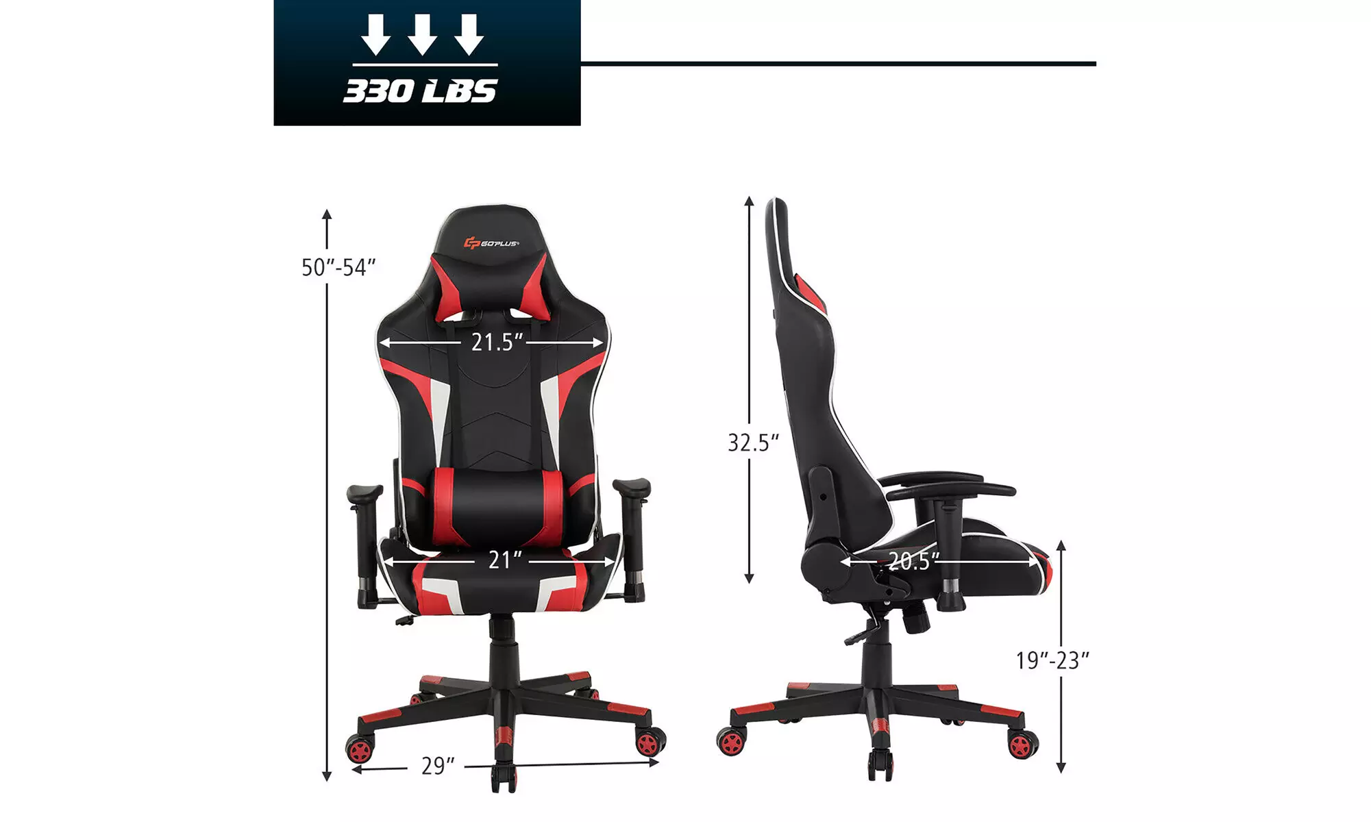 Reclining Massage Gaming Chair with Lumbar Support and Headrest