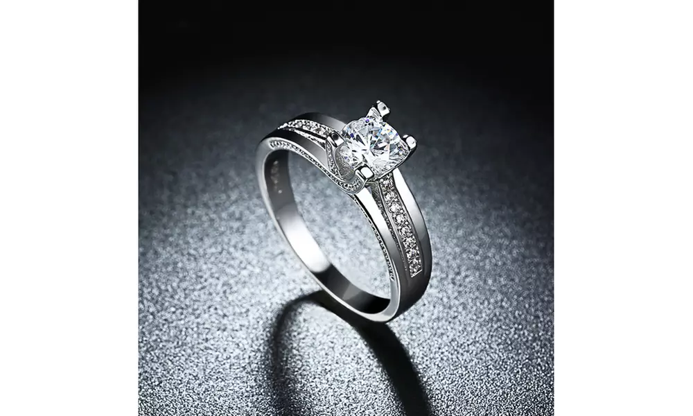 Classic Single Solitaire Engagement Ring Set in 18K White Gold - Primary Image