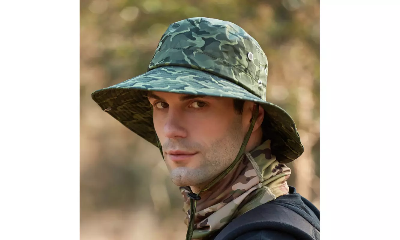 Men Bucket Hat Neck Flap Fisherman Cap Hat Wide Fish Hat Outdoor Military Hats - Second Medium