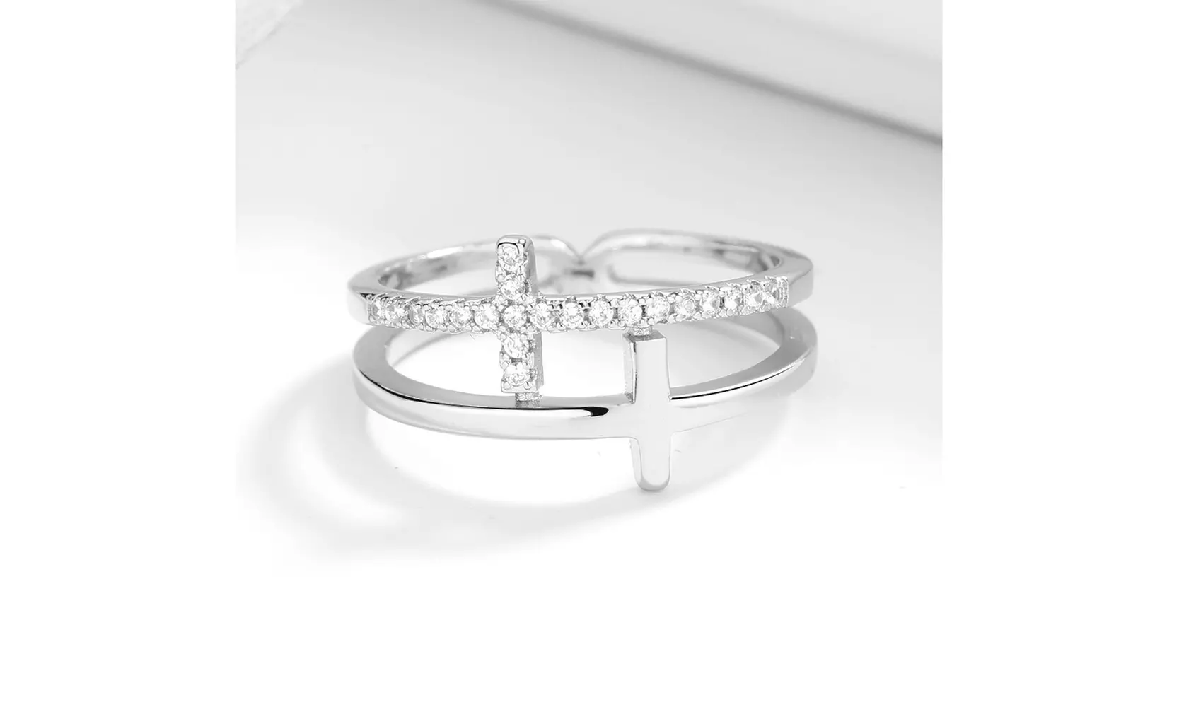 18k Gold Sideway Cross Ring with crystals from Swarovski - Primary Image