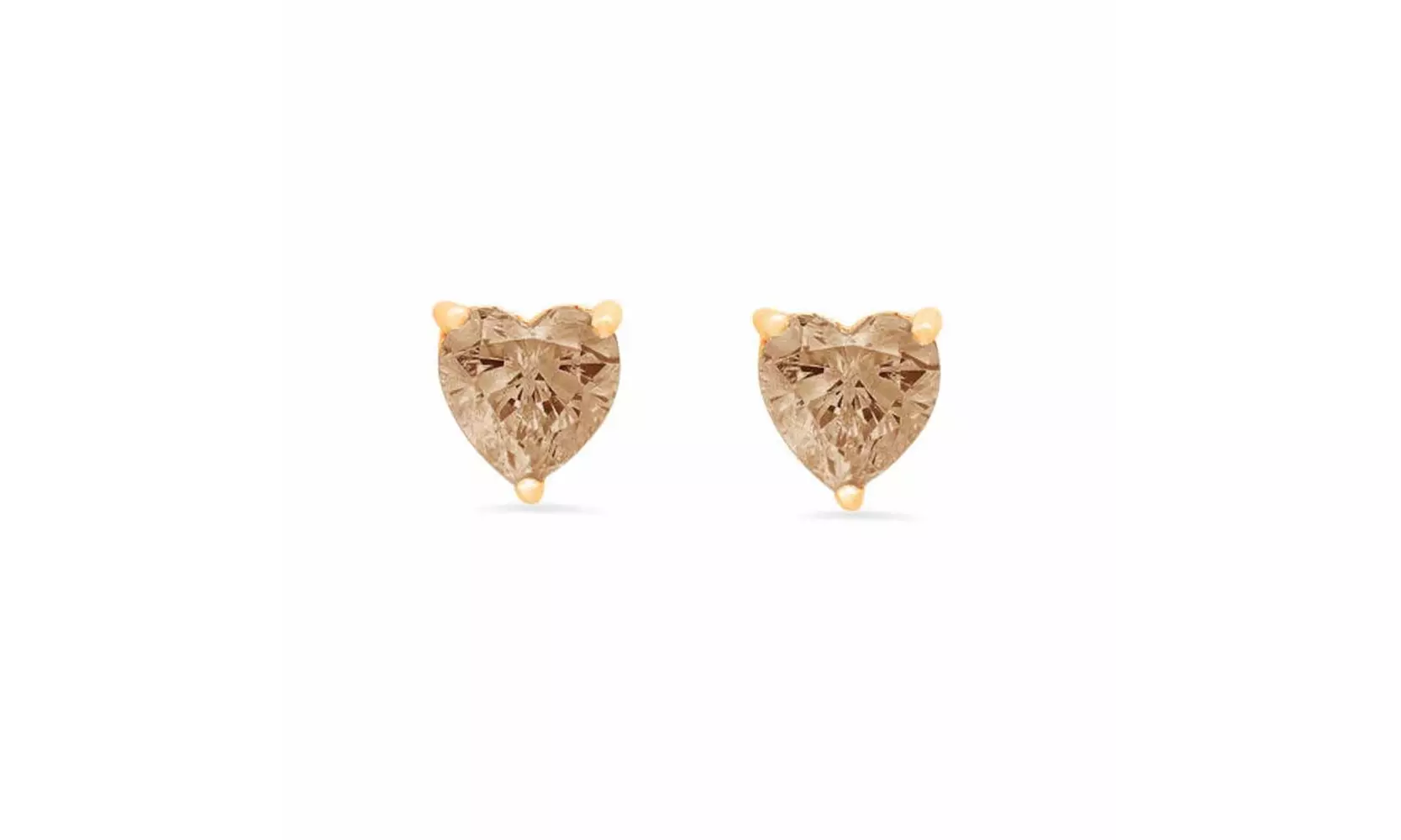 Paris Jewelry 14k Gold Push Back Heart Created Champagne Stud Earrings 3-4MM - Primary Image