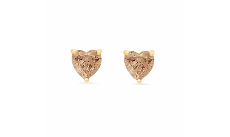 Paris Jewelry 14k Gold Push Back Heart Created Champagne Stud Earrings 3-4MM 3MM 1 Ct Citrine Yellow Gold