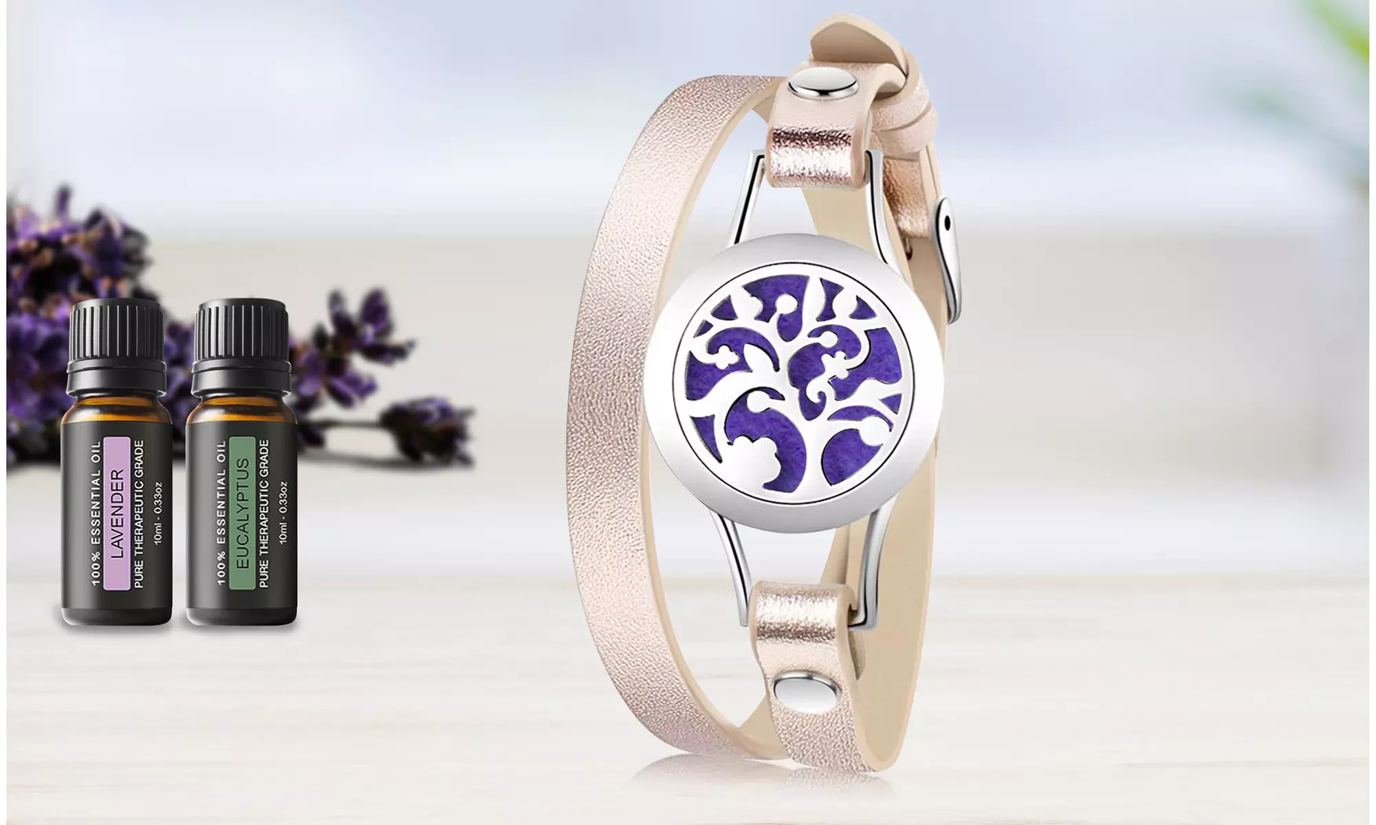 Tree of Life Designer Essential Oil Diffuser Leather Bracelet with Optional Oils - Primary Image