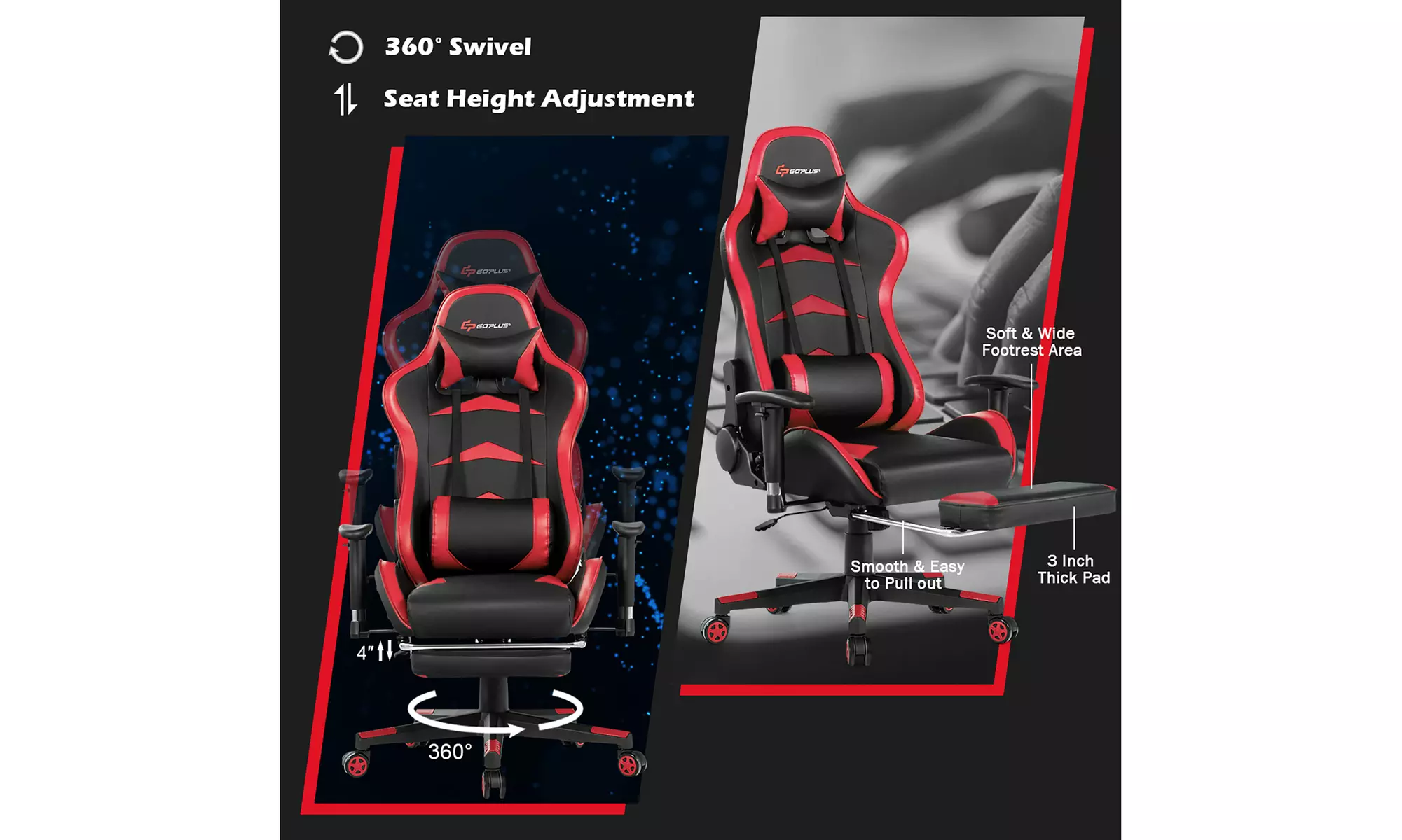 Goplus Massage Gaming Chair Reclining Swivel Racing Office Chair with Footrest