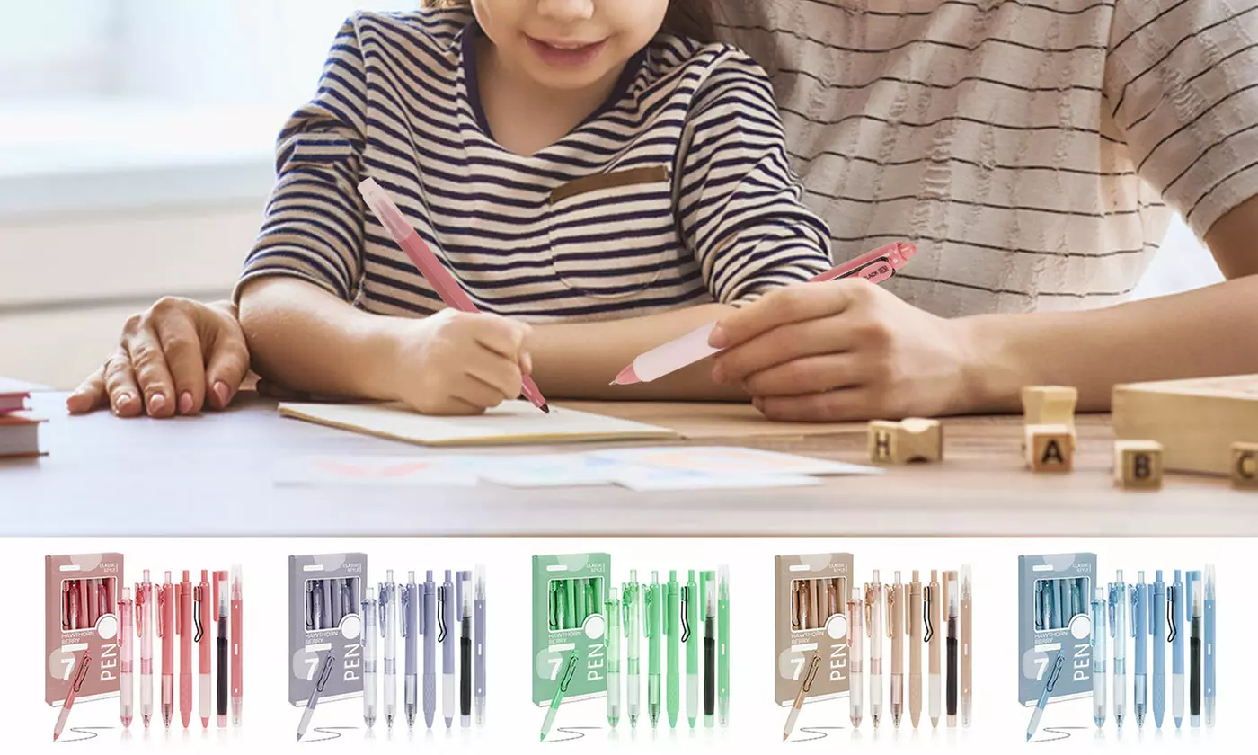 Pastel Gel Pens Set Cute Retractable 0.5mm Fine Point Smooth Writing Pens 7Pcs