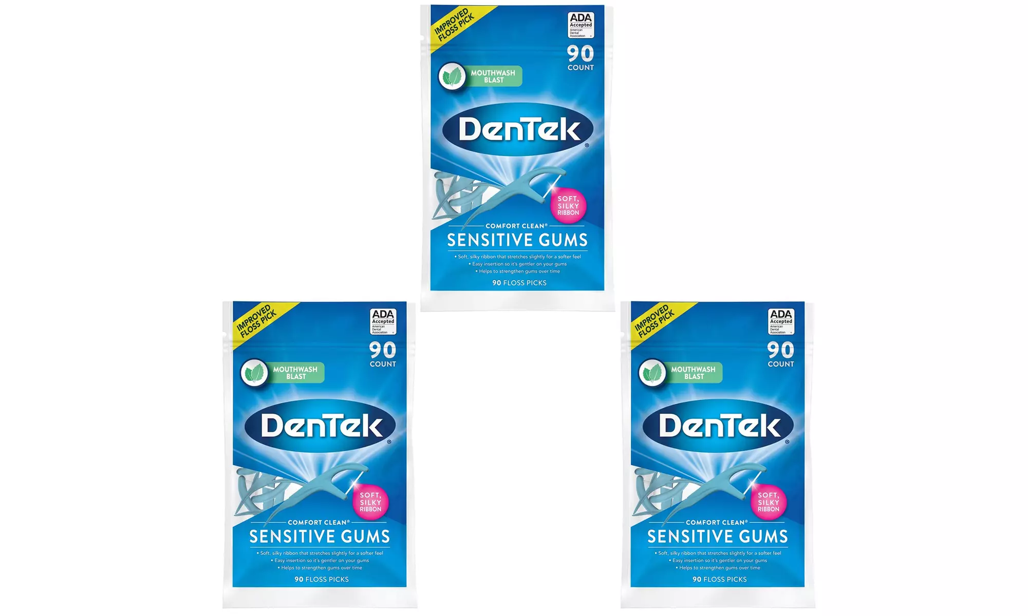 DenTek Comfort Clean Silk Floss Picks, Fresh Mint 90 Count ( Pack of 3 ) - Primary Image