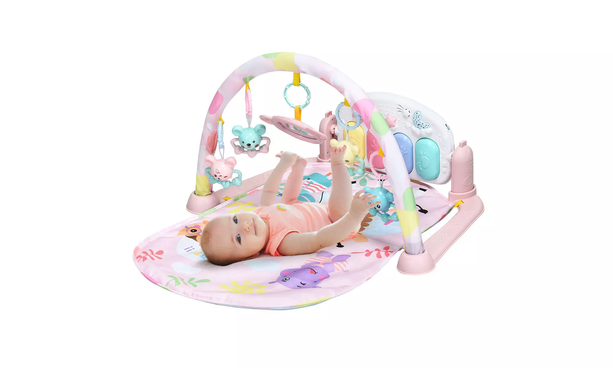 Costway Baby Gym Play Mat 3 in 1 Fitness Music and Lights Fun Piano Center Pink - Primary Image