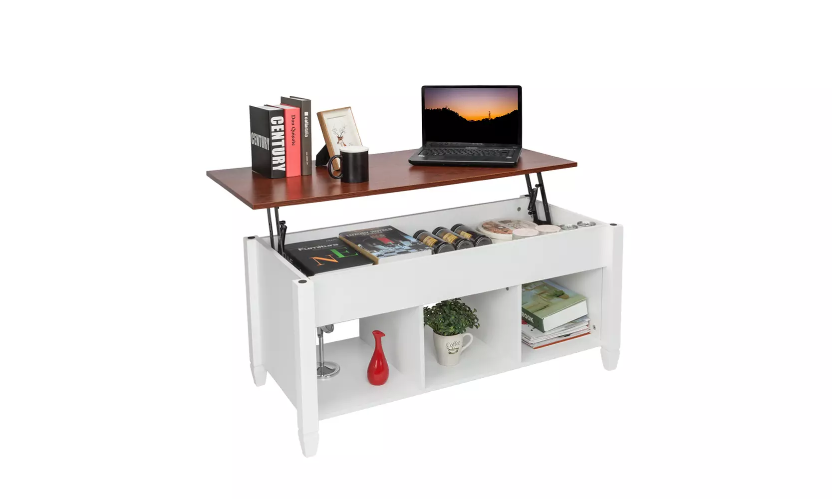 Lift Top Coffee Table with Hidden Compartment and Storage Shelves - Primary Image