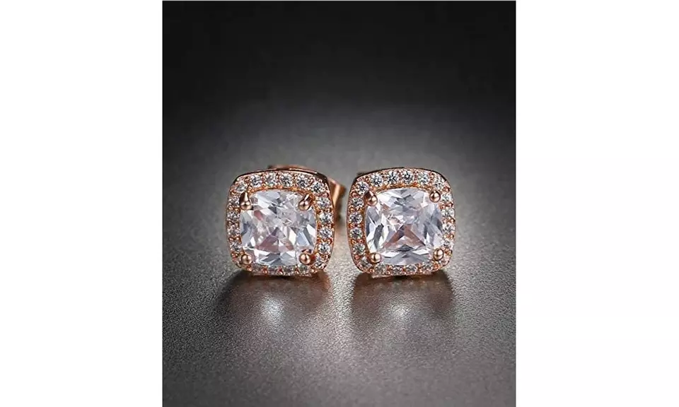 Sterling Silver Cushion Cut Halo Studs With Crystals From Swarovski