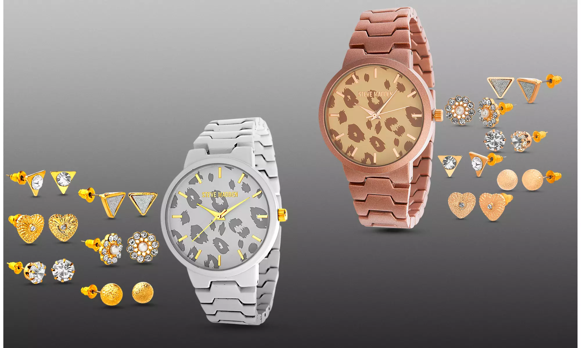 Steve Madden Animal Print Analog Women's Watch 6 Piece Earring Set - Primary Image