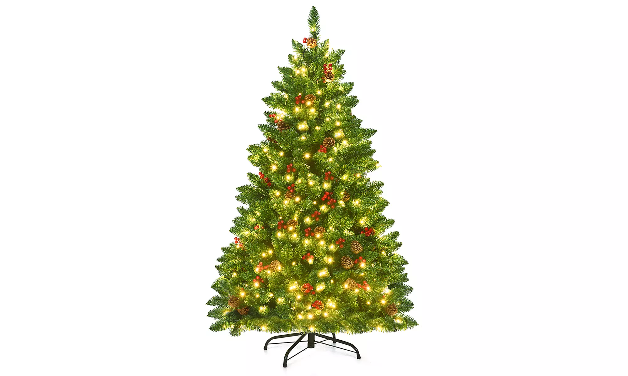 Costway 4.5Ft Pre-lit Hinged Christmas Tree w/ Pine Cones Red Berries - Primary Image
