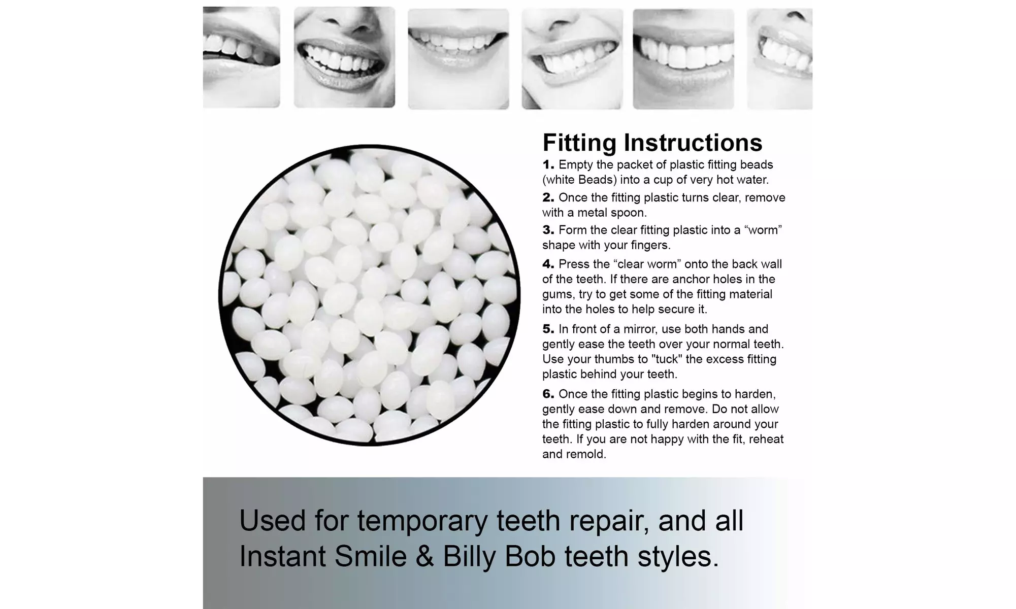 Billy Bob Replacement Thermal Adhesive Fitting Beads for Fake Teeth - Second Medium