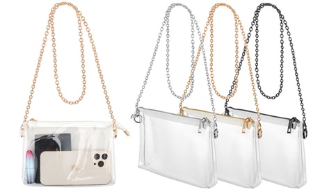 Small Clear Purse Crossbody Stadium Approved Clutch Mini Shoulder Bag Gold Crossbody