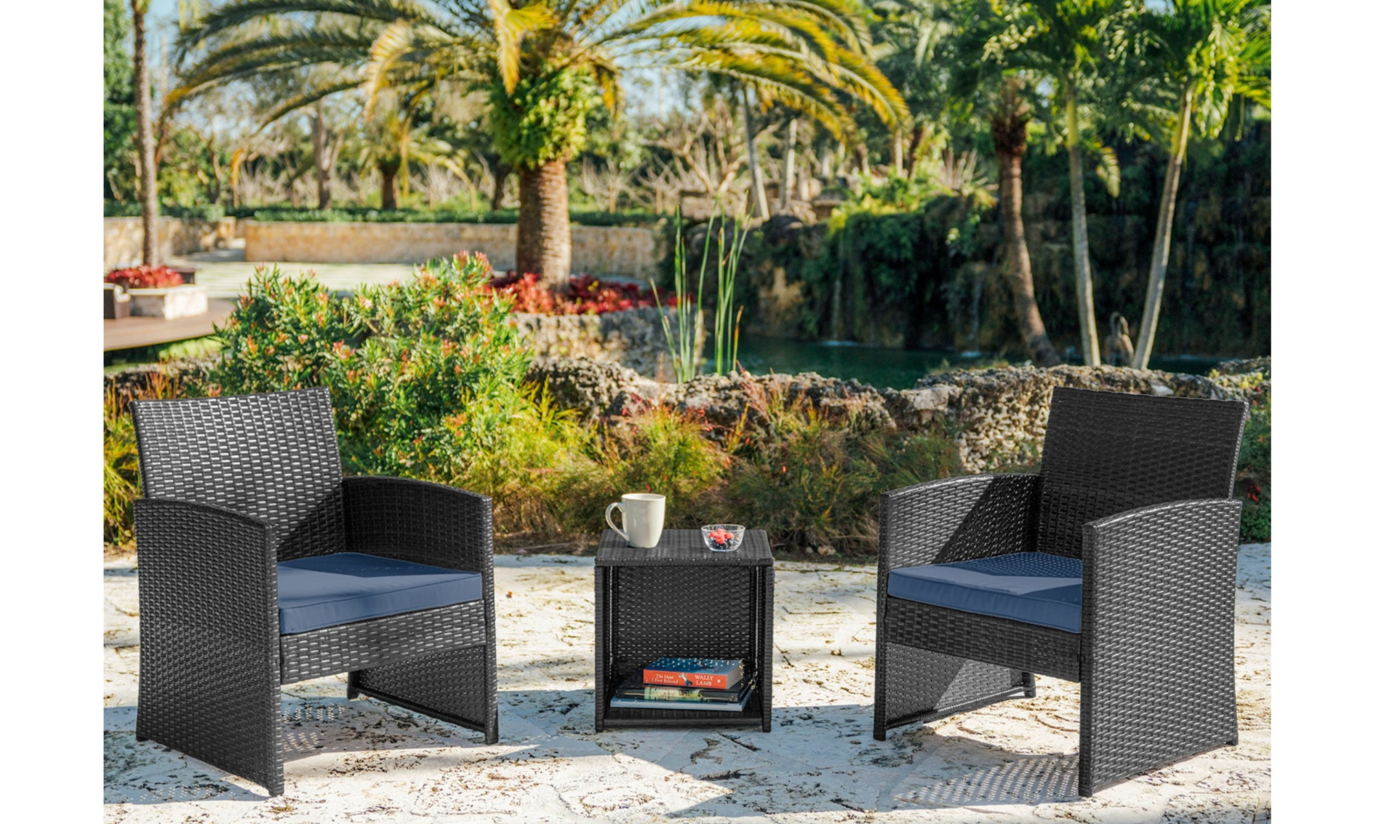 Nestl 3 Piece Patio Furniture Wicker Conversation Set